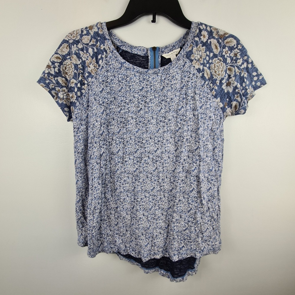 Lucky Brand Womens Blue Mixed‎ Floral Print Short Sleeve Raglan Top Small S/P